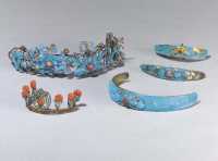 Late 19th Century FIVE KINGFISHER FEATHER HAIR ORNAMENTS